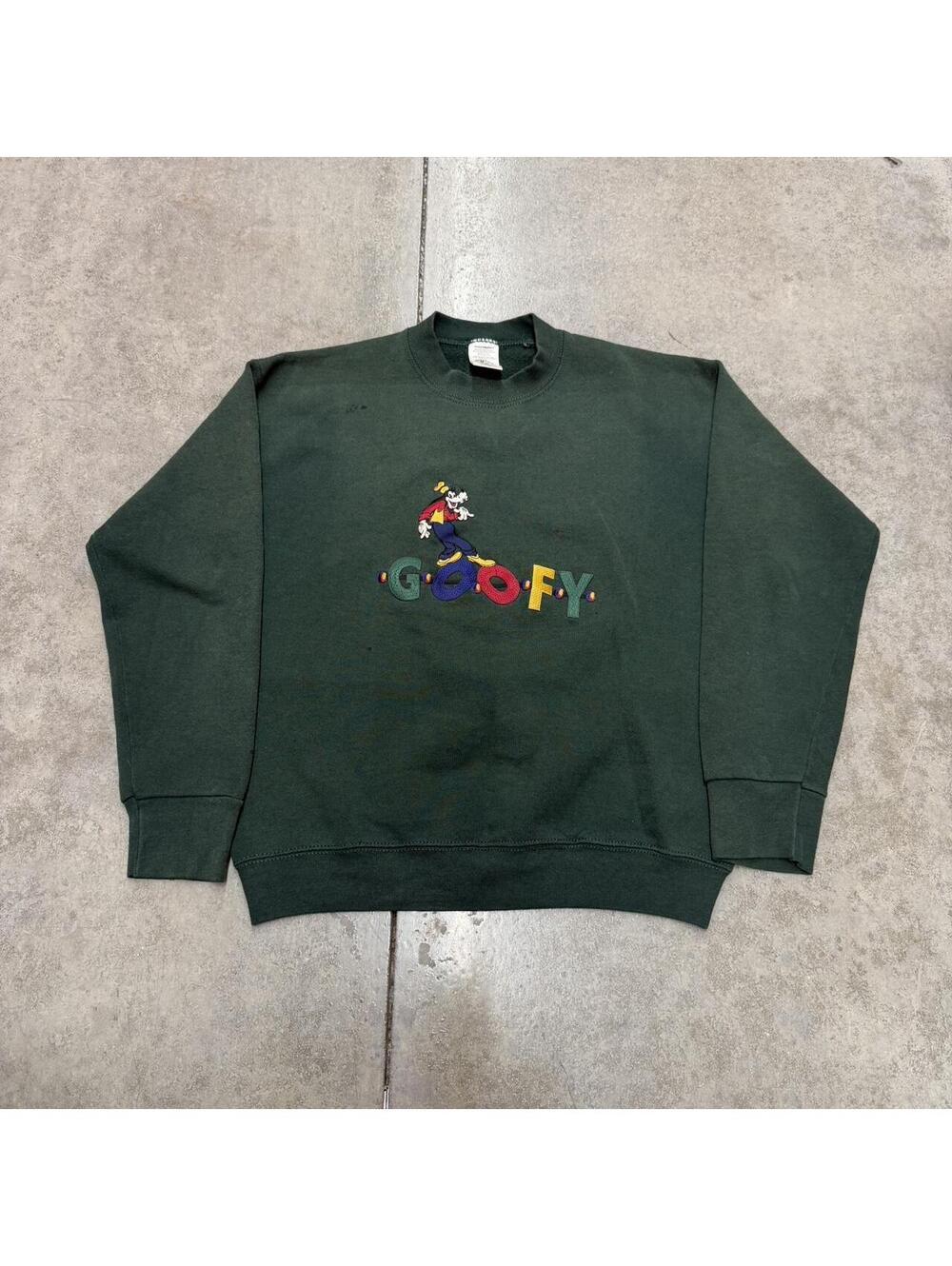 vintage goofy disney made in usa green spell out crewneck size medium